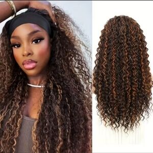 Headband Curly Wig - Brown with Highlights
